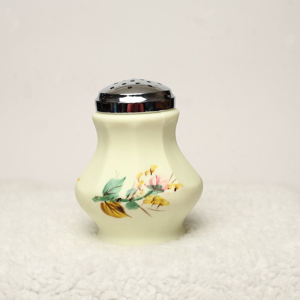 Fenton for L.G. Wright Moss Rose Muffineer Sugar Shaker Custard Satin